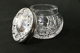 Victorian Sterling Silver & Cut Glass Antique Boudoir Jar, B Mono #32046