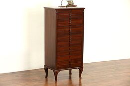 Music, Drawing or Collector 1920's Antique Mahogany File Cabinet, 21 Drawers