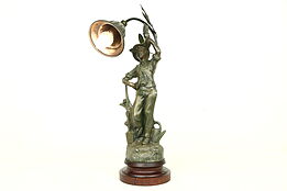 Gardener, Antique French Sculpture Lamp, Signed