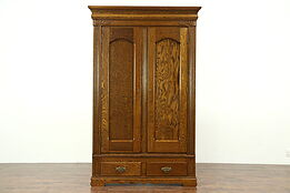 Oak Carved Antique 1900 Armoire, Wardrobe or Closet, Disassembles