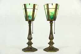 Pair 1920's Lanterns or Lamps, Stained Glass Shades