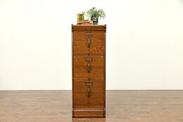 Oak Antique 3 Drawer File Cabinet, Legal or Letter Size, Signed Globe #31254