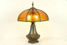 Curved Hammered Stained Glass Shade 8 Panel Antique Art Deco Lamp #31527