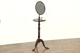 Empire Carved Mahogany 1900 Antique Shaving Stand, Adjustable Mirror