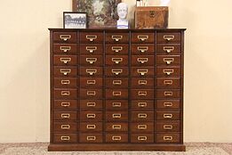 Oak 1900 Antique 50 Drawer File Cabinet, Brass Pulls
