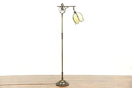 Floor Bridge Reading Lamp, 1915 Antique, Stained Glass Shade