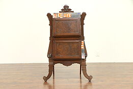 Victorian Antique Walnut Music Caddy or Magazine Rack, Carved Lyre #30444