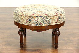 Victorian Eastlake 1870 Antique Walnut Footstool, New Upholstery