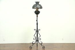 Victorian Antique Piano or Organ Adjustable Oil Lamp, Jewel Shade, Electrified