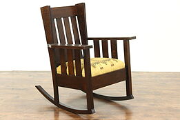 Arts & Crafts Mission Oak Antique Rocker Craftsman Rocking Chair, New Upholstery