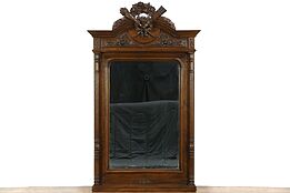 French Louis XVI Antique 1890 Carved Oak Beveled Wall or Mantel Mirror