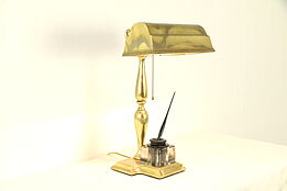 Brass Antique Adjustable Desk Lamp & Sengbusch Inkwell Pat 1907 #30154