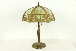 Curved Stained Glass Antique Panel Lamp, River Town Filigree #31329