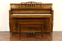 Hardman Signed 1960 Vintage Traditional Walnut Console Piano & Bench, Tuned