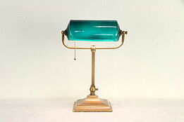 Emerald Green Cased Glass Antique Banker Adjustable Desk Lamp #30046