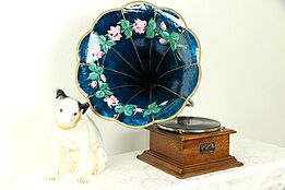 Oak Antique Victrola Tabletop Victor Phonograph, Morning Glory Horn #30998