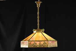Stained Glass 1915 Antique Ceiling Light Fixture, Windmill Design