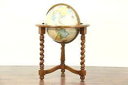 Globe of the World & Vintage Oak Stand, Signed Replogle