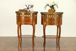 Pair of Italian Vintage Oval Tulipwood Marquetry Nightstands, End Tables #30553