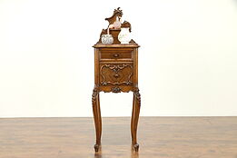 French Antique Hand Carved Walnut Nightstand, Red Marble #31256