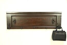 Quartersawn Oak Carved Hanging Coat or Hat Rack, Antique Piano Salvage #30294