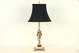 Vintage Lamp with Onyx & Brass Base, Female Figures, Benzamine #32077