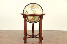 Globe of the World, Vintage Oak Stand, Signed Replogle and Ethan Allen #30040