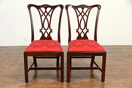Pair Traditional Mahogany Vintage Dining or Library Chairs Henkel Harris  #30168