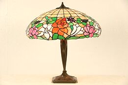 Leaded Stained Glass Shade 1915 Antique Table Lamp