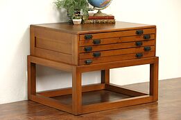 Pine 5 Drawer 1900 Antique Map Chest or Drawing File, Fitted as Coffee Table