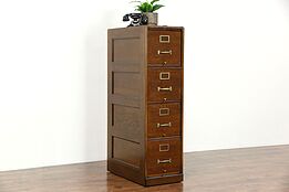 Oak 1910 Library or Office 4 Drawer File Cabinet, Signed Macy