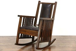 Arts & Crafts or Mission Pine Rocking Chair, Craftsman Rocker, New Leather