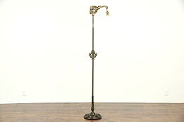 Iron Antique Hand Painted Bridge or Floor Reading Lamp, Hand Painted Shade