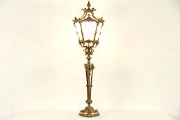 Bronze Vintage Lantern Table Lamp, Ram Heads, Cut Glass Shade #29790