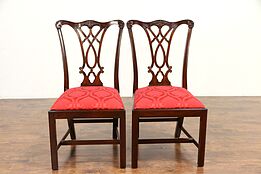 Pair Traditional Mahogany Vintage Dining or Library Chairs Henkel Harris #30161