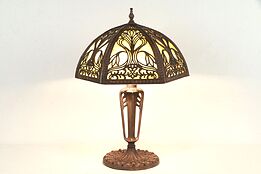 Stained Glass Curved Panel Filigree Shade Antique Lamp #30794