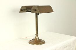 Double Partner Antique 1910 Desk Lamp, Patinated Brass #30589