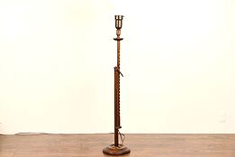 Adjustable Wooden Ratchet 1930's Vintage Floor Lamp