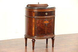 Walnut & Burl Oval Antique Marble Top End Table or Nightstand, Jewel Tray #29386