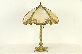 Stained Glass 6 Curved Panel Antique Table Lamp, Bradley & Hubbard #31570