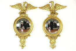 LaBarge Signed Pair of Federal Style Gold Eagle Convex Mirrors