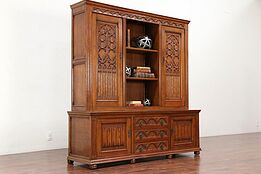 Dutch Gothic Carved Oak Antique Oak Bookcase or China Cabinet #30019