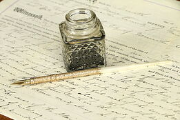 Victorian Antique Retractable Carved Pearl & Gold Ink Pen #31900