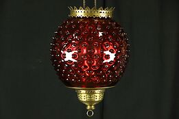 Victorian 1880 Antique Cranberry Glass Kerosene Hall Lamp Light Fixture