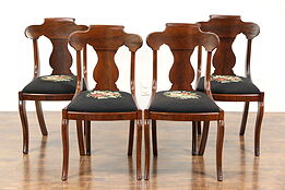 Set of 4 Empire 1830's Antique Dining or Game Table Chairs, Needlepoint