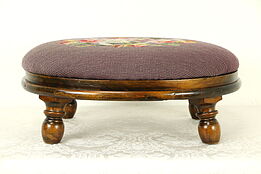 Oval Antique Footstool, Hand Stitched Needlepoint Upholstery #32062