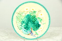 Majolica Hand Painted 7 3/4" Plate, Cabbage Leaf & Flowers