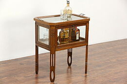 Oak Arts & Crafts 1910 Antique Bar Cabinet & Glass Tray, Holland