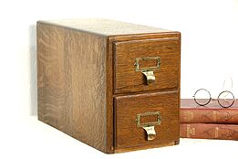 Oak Antique Vertical Desktop 3x5 Card File Cabinet, Signed Imperial