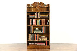 Victorian 1900 Antique Carved Oak Bookcase or Bath Cabinet, Adjustable Shelves